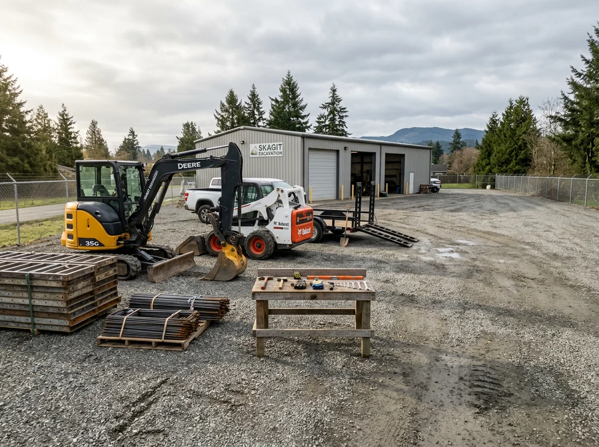 Excavation equipment and tools on a job site, ready for dirtwork and site preparation.